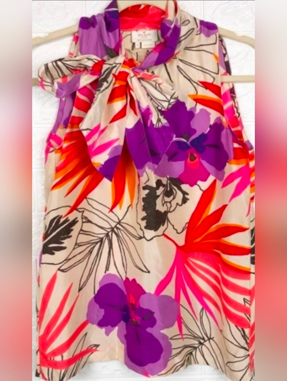 Kate Spade Silk Floral Neck Tie Blouse. XS